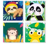 QENSPE 4 Pack Paint by Numbers for Children with Frame Age 6-12 Easy Animal Paint by Numbers Kits Adult Beginner Framed Canvas Painting Home Decor Kids Gift, 8x8 in, Sloth+Panda+Hedgehog+Frog