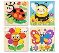 QENSPE 4 Pack Paint by Numbers for Children with Frame Age 6-12 Easy Insects Paint by Numbers Kits Adult Beginner Framed Canvas Painting Home Decor Kids Gift, 8x8 in, Ladybug+Bee+Sunflower+Butterfly