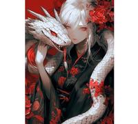QENSPE 5D Diamond Art Beauty and Snake, DIY Diamond Painting Kits for Adults, Round Full Drill, Anime Diamonds Dots Mosaic Painting, Crystal Gem Arts Craft for Home Wall Decor 12x16 in