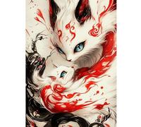 QENSPE 5D Diamond Art Nine-Tailed Fox, DIY Diamond Painting Kits for Adults, Round Full Drill, Anime Diamonds Dots Mosaic Painting, Crystal Gem Arts Craft for Home Wall Decor 12x16 in