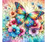 QENSPE 5D Diamond Painting Colorful Butterfly Diamond Art Kits for Adults, Round Full Drill Flowers Diamond Painting Kit for Beginner, DIY Gems Art Craft for Home Wall Decor 12x12 inch
