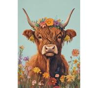 QENSPE 5D Diamond Painting Cow Diamond Art Kits for Adults, Round Full Drill Highland Cow Diamond Painting Kit for Beginner, DIY Gems Art Craft for Home Wall Decor 12x16 inch