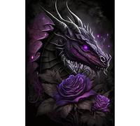 QENSPE 5D Diamond Painting Dragon Kits for Adults, Rose Diamond Art Kits Full Drill Black Dragon Diamond Painting Kit for Kids Beginners, DIY Crystal Picture Art for Home Wall Decor 30x40cm/12x16in