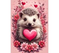 QENSPE 5D Diamond Painting Kits, Hedgehog Diamond Art Kits for Adults, Full Drill Heart Flowers Diamond Painting Kits for Beginner Crystal Flowers Picture Art for Home Wall Decor 30x40cm