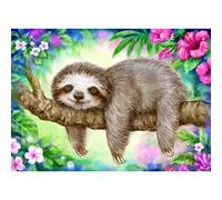 QENSPE 5D Diamond Painting Kits Sloths Diamond Art Kits for Adults, Full Drill Flowers Diamond Painting Kits for Beginner Sloths Crystal Picture Art for Home Wall Decor 40x30cm
