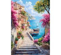 QENSPE 5D Diamond Painting Landscape Diamond Art Kits for Adults, Round Full Drill Seaside Town Diamond Painting Kit for Beginner, DIY Gems Art Craft for Home Wall Decor 12x16 inch