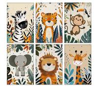 QENSPE 6 Pack Paint by Numbers Kit, Stretched Canvas Boards for Painting for Adults, Wrinkle-Free Acrylic Oil Painting for Students Beginners Favor Drawing Party Supplies, Animals with Plants (8x12)