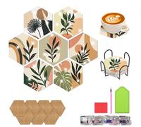 QENSPE 7 Pcs Diamond Painting Coasters with Holder, DIY Flower Diamond Art Hexagonal Coaster Kits for Beginners, Gem Arts and Crafts for Adults, Coasters Craft Supplies