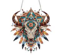 QENSPE Buffalo Skull Diamond Art Hanging Ornament, Tribal Diamond Painting Kits for Adults Beginners, 5D Special Drill Horns Diamond Dot Gem Art Crystal Window Pendant Home Decor Crafts Gift