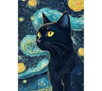 QENSPE Cat Diamond Painting Kits for Adults, 5D Diamond Art Starry Night Full Drill DIY Craft Painting Fantasy Gem Arts for Adult Beginners Home Decor 30x40cm