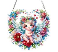 QENSPE Cupid Diamond Art Kit, DIY Angel Diamond Painting for Adults, Diamonds Pendant Special Shaped Rhinestone Window Hanging Ornaments Home Garden Wall Door Decoration, 20cm Width