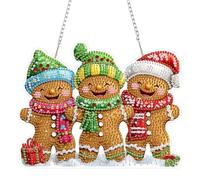 QENSPE Diamond Art Kit, DIY Gingerbread Man Diamond Painting Hanging for Adults Beginner, Gem Arts Pendant Special Shaped Rhinestone Window Ornaments Wall Door Garden Decoration Gift, Double Sided