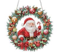 QENSPE Diamond Art Kit, DIY Santa Claus Diamond Painting Hanging for Adults Beginner, Gem Arts Pendant Wreath Special Shaped Rhinestone Window Ornaments Wall Door Garden Decoration Gift, Double Sided