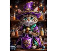 QENSPE Diamond Art Kits for Adults, DIY Diamond Painting Alchemist Cat, Round Full Drill, 5D Fantasy Diamonds Dots Mosaic Painting, Gem Arts Craft for Home Wall Decor Gifts, 30x40cm