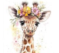 QENSPE Diamond Art Kits for Adults, DIY Diamond Painting Giraffe, Round Full Drill, 5D Flower Diamonds Dots Sticker Painting, Mosaic Gem Arts Craft for Home Wall Decor 30x30cm