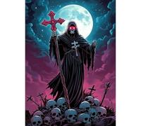 QENSPE Diamond Art Kits for Adults, DIY Diamond Painting Grim Reaper, Round Full Drill, 5D Cross Diamonds Dots Mosaic Painting, Gem Arts Craft for Home Wall Decor Gifts, 30x40cm