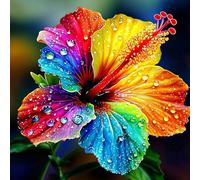 QENSPE Diamond Art Kits for Adults, DIY Diamond Painting Hibiscus Flower, Round Full Drill, 5D Rainbow Diamonds Dots Sticker Painting, Mosaic Gem Arts Craft for Home Wall Decor 30x30cm