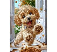 QENSPE Diamond Art Kits for Adults, DIY Diamond Painting Poodle Puppy, Round Full Drill, 5D Colourful Diamonds Dots Mosaic Painting, Crystal Gem Arts Craft for Home Wall Decor 30x40cm