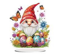 QENSPE Easter Diamond Art Desktop Ornament, 3D Gnome Easy Diamond Painting Kit for Beginner Age 7 8 9 10, Special Shaped Rhinestone Crystal Arts Tabletop Decoration, 20cm Width