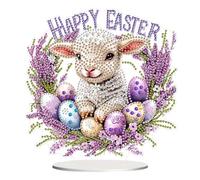 QENSPE Easter Diamond Art Desktop Ornament, 3D Lamb Easy Diamond Painting Kit for Beginner Age 7 8 9 10, Special Shaped Rhinestone Crystal Arts Tabletop Decoration, 20cm Width