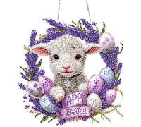 QENSPE Easter Diamond Art Kit, DIY Lamb Diamond Painting Hanging for Adults Beginner, Gem Arts Pendant Special Rhinestone Window Ornaments Wall Door Garden Decoration Gift, 20cm Width