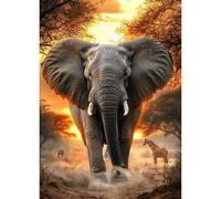 QENSPE Elephant Diamond Art Kits Adults 5d Diamond Painting African Savannah for Beginners Gem Art Full Round Crystal Canvas Painting DIY Crafts Home Wall Decor 12x16 inch Canvas