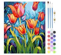 QENSPE Flower Paint by Numbers for Adults and Beginner, Tulips Painting by Number Kits On Canvas, Frameless DIY Color Oil Painting Acrylic Paints, Home Wall Decor 40x50cm/16x20in