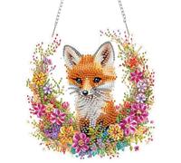 QENSPE Fox Diamond Art Painting Hanging Kits for Adults and Kids Age 8-12, 5D Special Shape Diamond Dots Kit Flowers, Crystal Gem Painting Art Crafts for Window, Wall, Door, Garden Decor