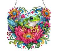 QENSPE Frog Diamond Art Kit, DIY Flowers Diamond Painting for Adults, Diamonds Pendant Special Shaped Rhinestone Window Hanging Ornaments Home Garden Wall Door Decoration, 20cm Width