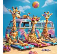 QENSPE Giraffe Diamond Art Kits Adults 5d Diamond Painting Beach for Beginners Gem Art Full Round Crystal Canvas Painting DIY Crafts Home Wall Decor 12x12 inch Canvas