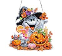 QENSPE Halloween Diamond Art Hanging Ornament, Cartoon Diamond Painting Kits for Adults Beginners, 5D Special Drill Ghost Diamond Dot Gem Art Crystal Window Pendant Home Decor Crafts Gift