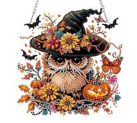 QENSPE Halloween Diamond Art Hanging Ornaments, 3D Easy Owl Wizard Diamonds Painting Kit for Beginner, Special Shaped Rhinestone Crystal Arts Pendant DIY Wall Decoration