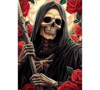 QENSPE Halloween Diamond Art Kits for Adults, DIY Diamond Painting Grim Reaper, Round Full Drill, 5D Skeleton Diamonds Dots Mosaic Painting, Gem Arts Craft for Home Wall Decor Gifts, 30x40cm