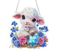QENSPE Lamb Diamond Art Painting Hanging Kits for Adults and Kids Age 8-12, 5D Special Shape Diamond Dots Kit Easter Crystal Gem Painting Art Crafts for Window, Wall, Door, Garden Decor