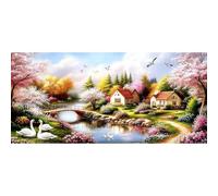 QENSPE Landscape Diamond Art Kits, 85x40cm Idyllic Village Diamond Painting for Adults, Round Full Drill, 5D Colourful Diamonds Dots Mosaic Painting, Crystal Gem Arts Craft for Home Wall Decor
