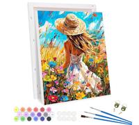 QENSPE Paint by Numbers Adult Kit with Frame, 12x16 in Easy Painting Kits for Beginners, Paint on Clear Colored Canvas, Acrylic Pigment Drawing Paintwork, DIY Home Wall Decor, Lady in Flowers