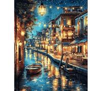 QENSPE Paint by Numbers for Adults - 16x20 Inch Nightscape Paint by Numbers Canvas Kits for Students Beginner Without Frame, Town Acrylic Oil Painting DIY Craft for Gift Home Wall Decor
