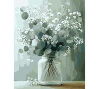 QENSPE Paint by Numbers for Adults - 16x20 Inch White Flowers Paint by Number Colored Canvas Kits for Students Beginner without Frame, Glass Jar Acrylic Oil Painting DIY Craft for Gift Home Wall Decor