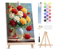 QENSPE Paint by Numbers for Adults on Framed Canvas - with Wooden Easel, 3 Giraffes Painting by Number Kit for Beginners, DIY Cartoon Animals Acrylic Oil Painting for Home Wall Decor (8x12 inch)