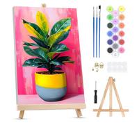 QENSPE Paint by Numbers for Adults on Framed Canvas - with Wooden Easel, Croton Painting by Number Kit for Beginners, DIY Plant Acrylic Oil Painting for Home Wall Decor (8x12 inch)