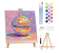 QENSPE Paint by Numbers for Adults on Framed Canvas - with Wooden Easel, Disco Ball Painting by Number Kit for Beginners, DIY Colored Acrylic Oil Painting for Home Wall Decor (8x8 inch)