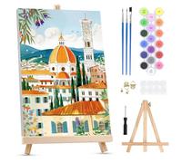 QENSPE Paint by Numbers for Adults on Framed Canvas - with Wooden Easel, Florence Painting by Number Kit for Beginners, DIY Italy Acrylic Oil Painting for Home Wall Decor 8x12 Inch