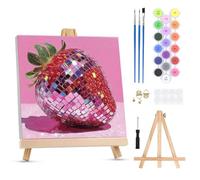 QENSPE Paint by Numbers for Adults on Framed Canvas - with Wooden Easel, Strawberry Painting by Number Kit for Beginners, DIY Disco Ball Acrylic Oil Painting for Home Wall Decor (8x8 inch)