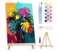 QENSPE Paint by Numbers for Adults on Framed Canvas - with Wooden Easel, Tropical Monstera Painting by Number Kit for Beginners, DIY Plant Acrylic Oil Painting for Home Wall Decor (8x12 inch)