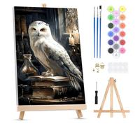 QENSPE Paint by Numbers for Adults on Framed Canvas - with Wooden Easel, White Owl Painting by Number Kit for Beginners, DIY Magic Books Acrylic Oil Painting for Home Wall Decor (8x12 inch)