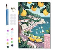 QENSPE Paint by Numbers for Adults with Frame - European Coast 20x30cm | DIY Framed Painting by Numbers, Crease-free Colored Canvas, Updated Acrylic Pigment, Beginner Friendly, Great Home Decor Gift