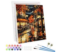QENSPE Paint by Numbers Kit for Adults Framed, 12x16 in, Easy Painting Kits for Beginners, Paint on Clear Colored Canvas, Acrylic Pigment Drawing Paintwork, DIY Wall Decor, Paris Street Night