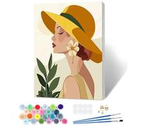 QENSPE Paint by Numbers Kit for Adults Framed, 12x16 in, Easy Painting Kits for Beginners, Paint on Clear Colored Canvas, Acrylic Pigment Drawing Paintwork, DIY Wall Decor, Retro Woman