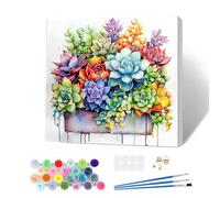 QENSPE Paint by Numbers Kit for Adults Framed, Easy Painting Kits for Beginners, Paint on Clear Colored Canvas, Acrylic Pigment Drawing Paintwork, DIY Wall Decor, 8x8 in, Colorful Succulent