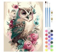 QENSPE Paint by Numbers Owl, DIY Adult Paint by Number Kits on Canvas, Flower Oil Hand Painting with Brushes Paint Kits for Adults Art Crafts for Home Wall Decor 16x20in (Frameless)